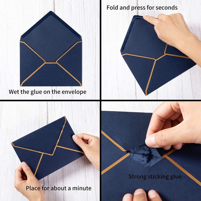 Homtable 100 Pack Navy Blue A7 Envelopes 5 x 7 Card Envelopes V Flap with Gold Border for Office, Wedding Gift Cards, Invitations, Graduation, Baby Shower, Parties (5.32 x 7.28 Inches, Navy Blue) - Image 4